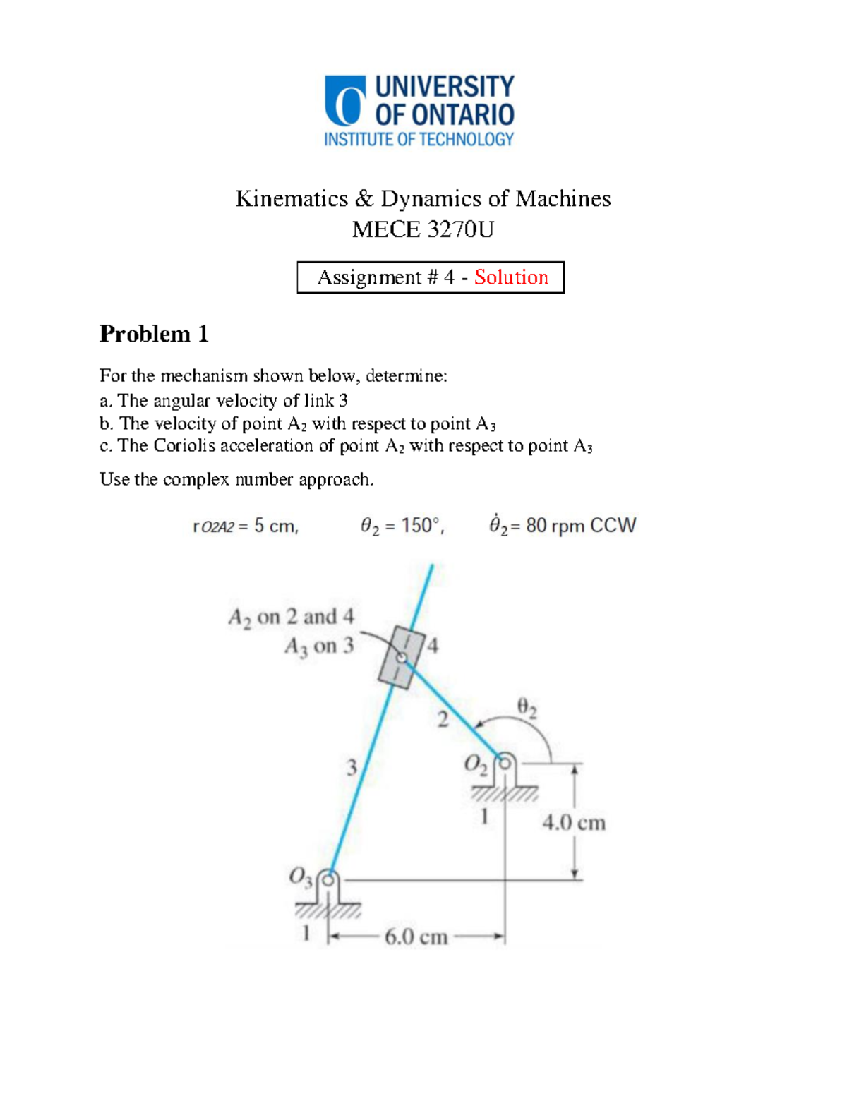 4.2 Assignment 4- Solution - Kinematics & Dynamics of Machines MECE ...