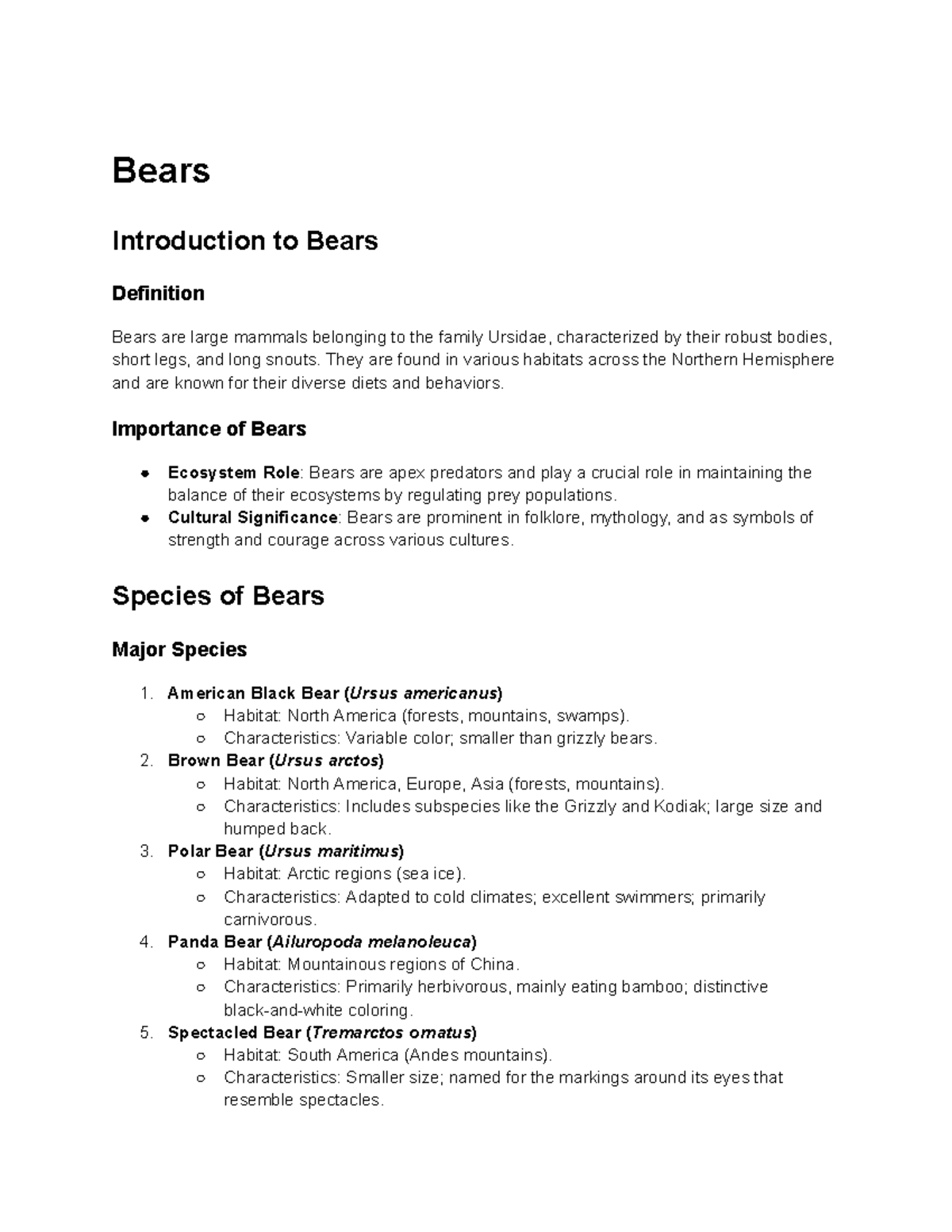 Bears (BIO101): An introduction to bear species and their ecology - Studocu