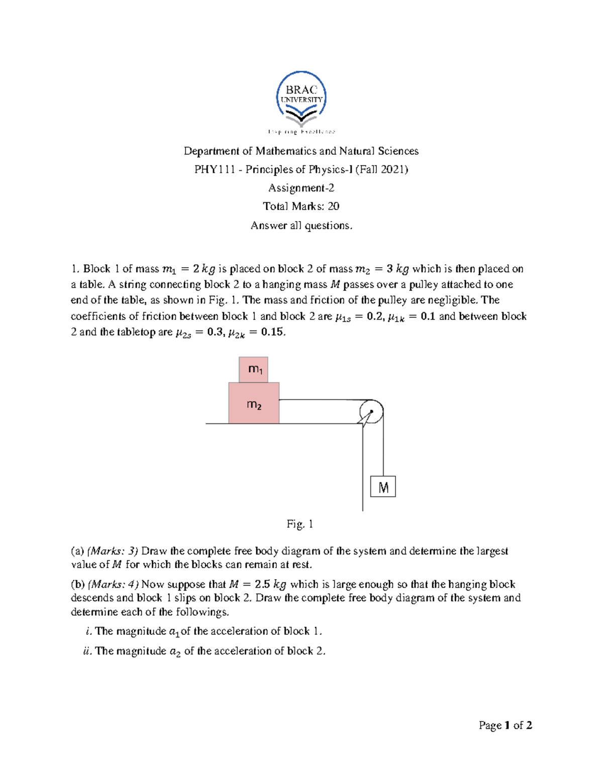 Assignment-2 Solution FL2021 - Page 1 of 2 Department of Mathematics ...