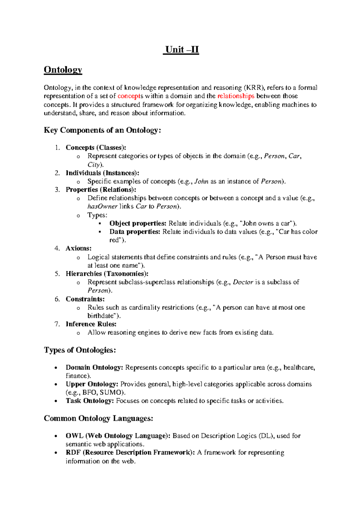 KRR Unit 2: Understanding Ontology in Knowledge Representation - Studocu