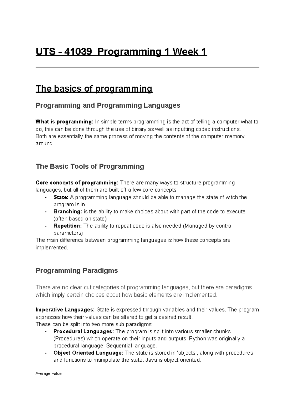 UTS 41039 Programming 1 Week 1: Introduction to Programming Basics ...