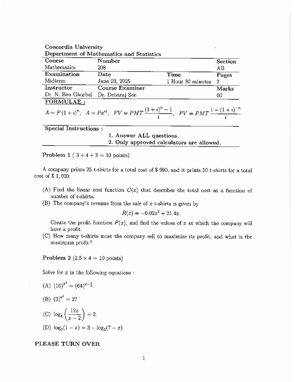 MATH 208 Midterm Exam Solutions - June 2025 - Studocu