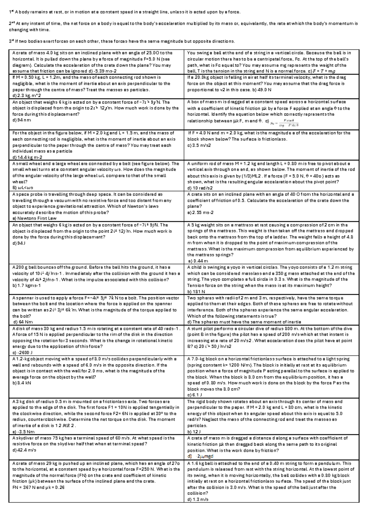 Past PHYS 101 Exam Questions and Answers - Studocu