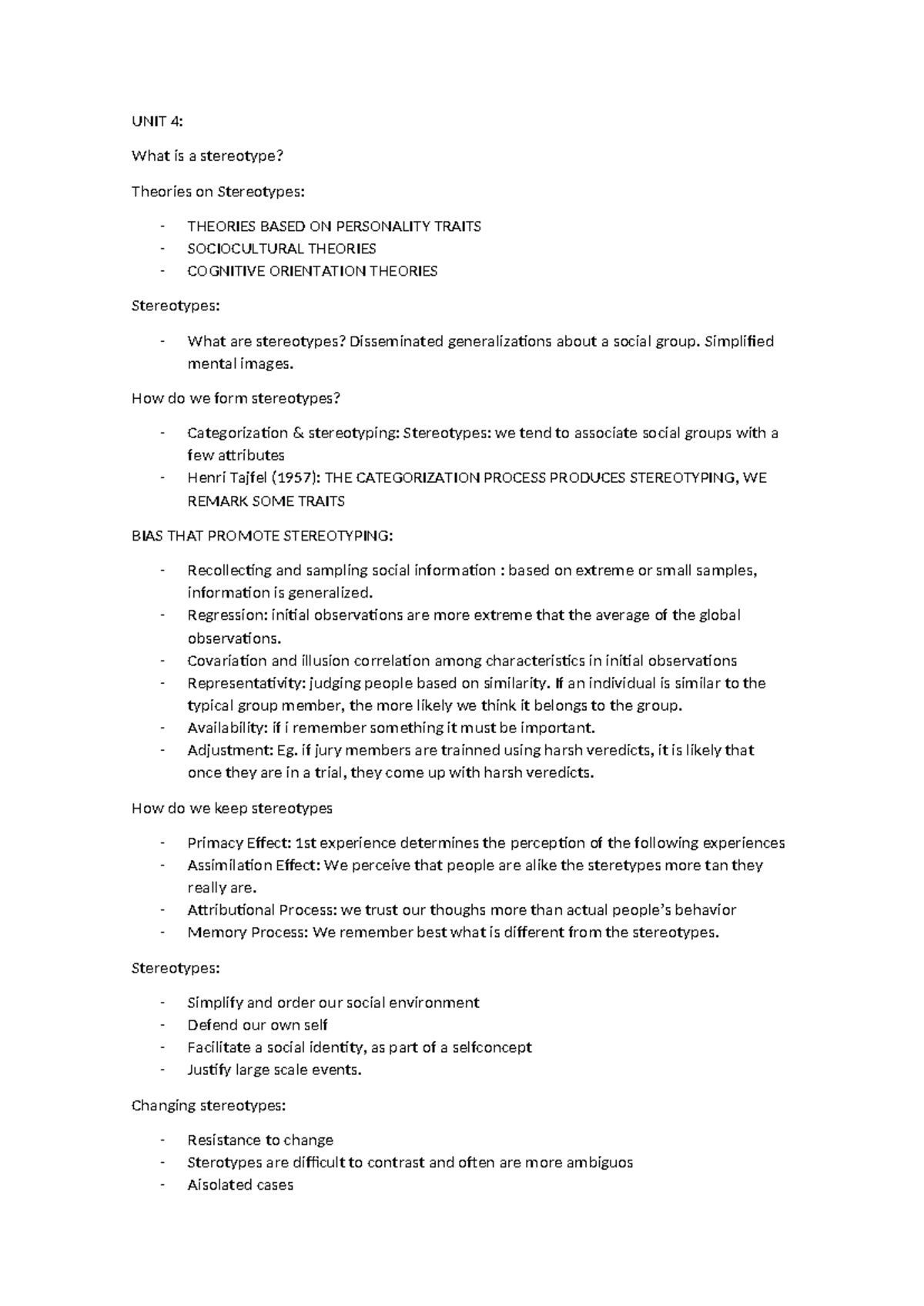 UNIT 4: Theories and Implications of Stereotypes - Apuntes - Studocu