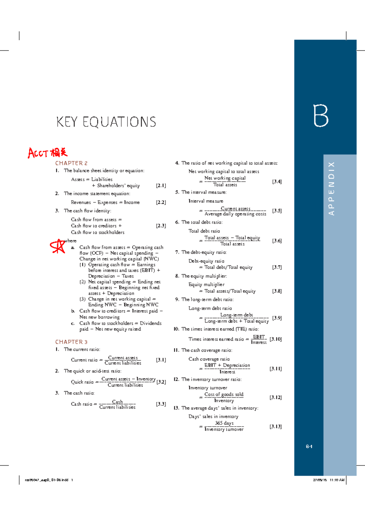 Appendix B - Key Equations for Financial Analysis (CHAPTER 2-24) - Studocu
