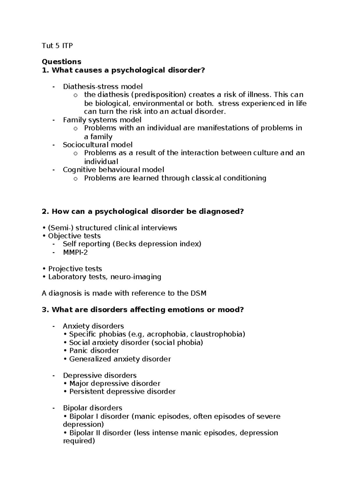 Tut 6 ITP: Understanding Psychological Disorders and Treatments ...