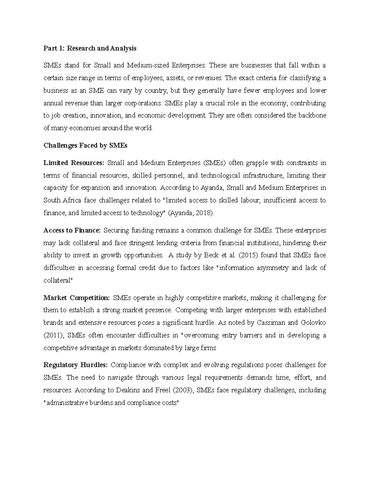 SME Success Strategies: A Comprehensive Analysis and Case Study - Studocu