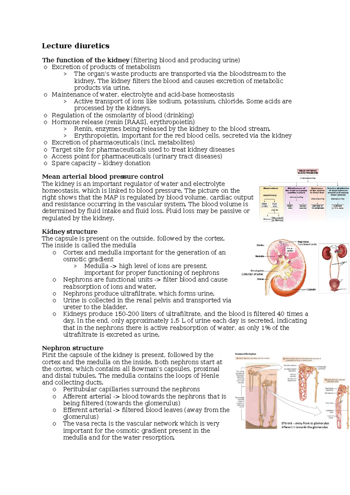 Diuretics Overview Lecture Notes - MG: Circulatory System - Studeersnel