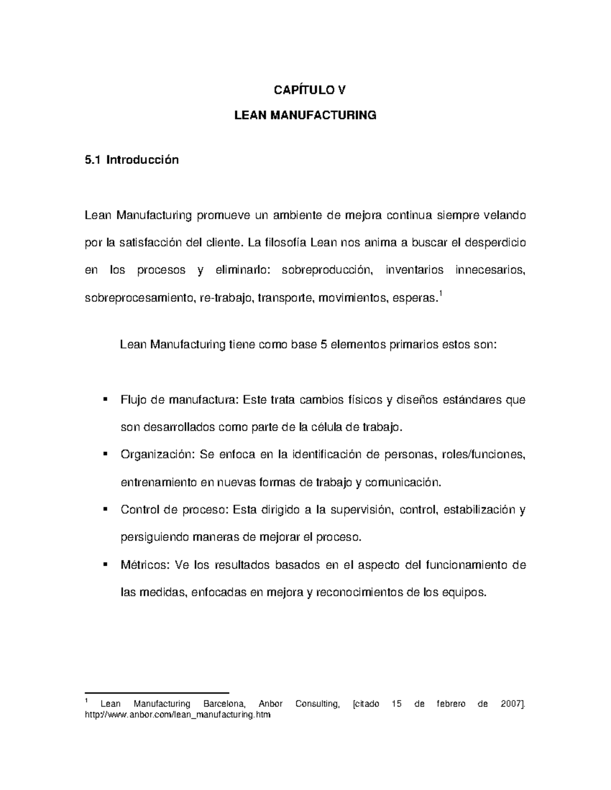 CAPÍTULO V: LEAN MANUFACTURING - Mejora Continua y Eficiencia - Studocu