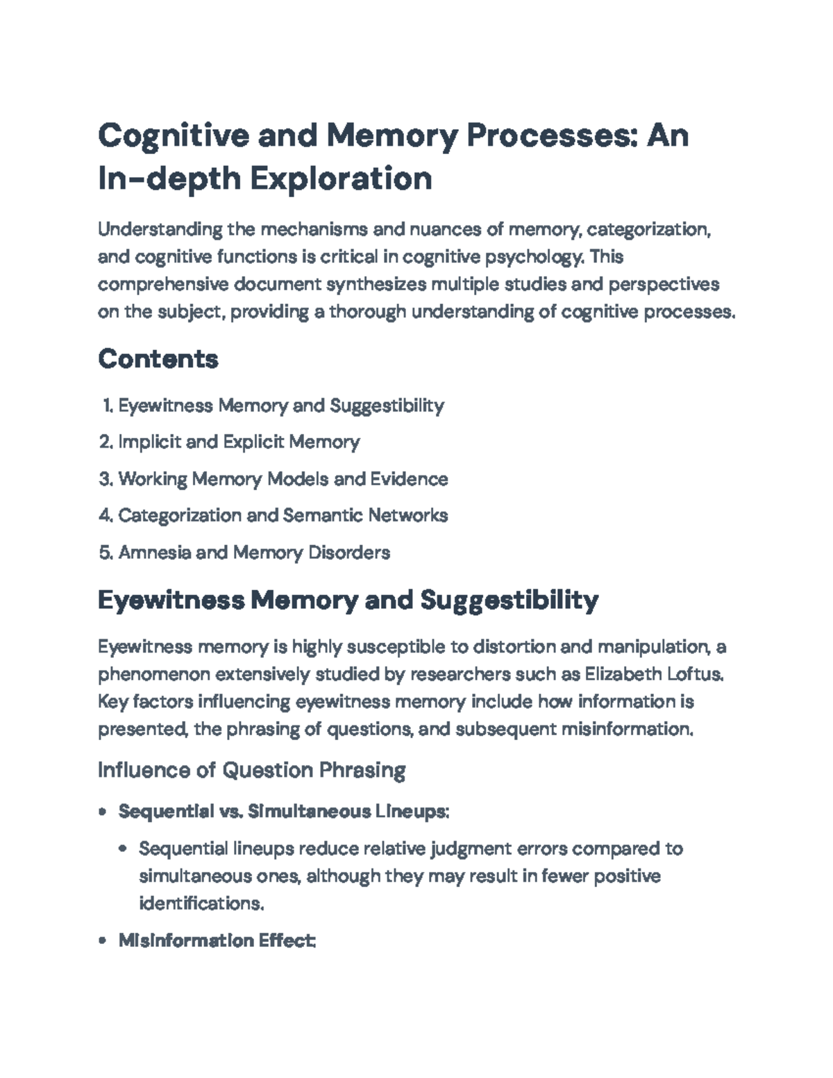 Cognitive Processes: Memory, Categorization, and Disorders (PSY 101 ...