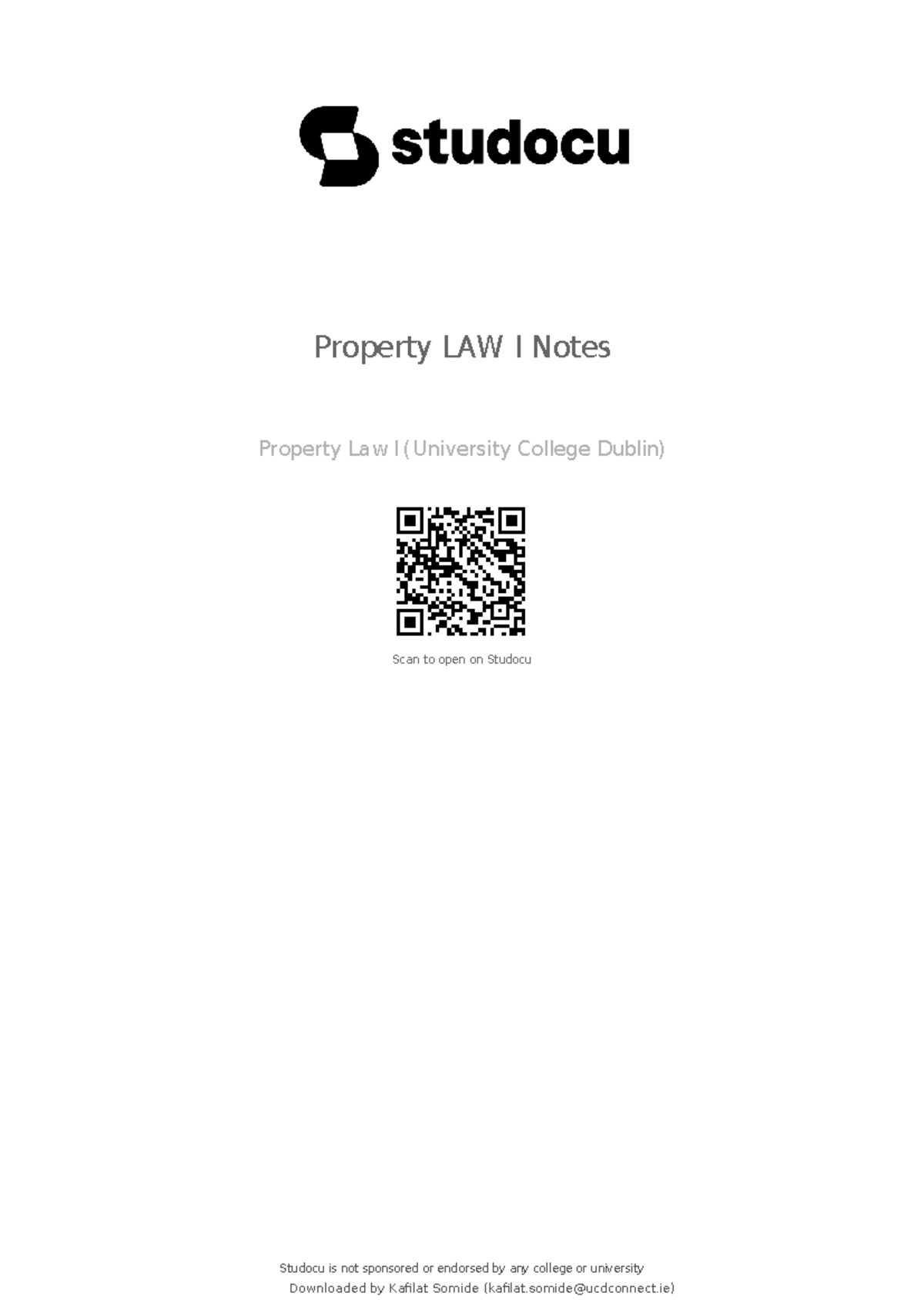 Property Law I: Exam Notes & Key Concepts for UCD (Dec 2023) - Studocu