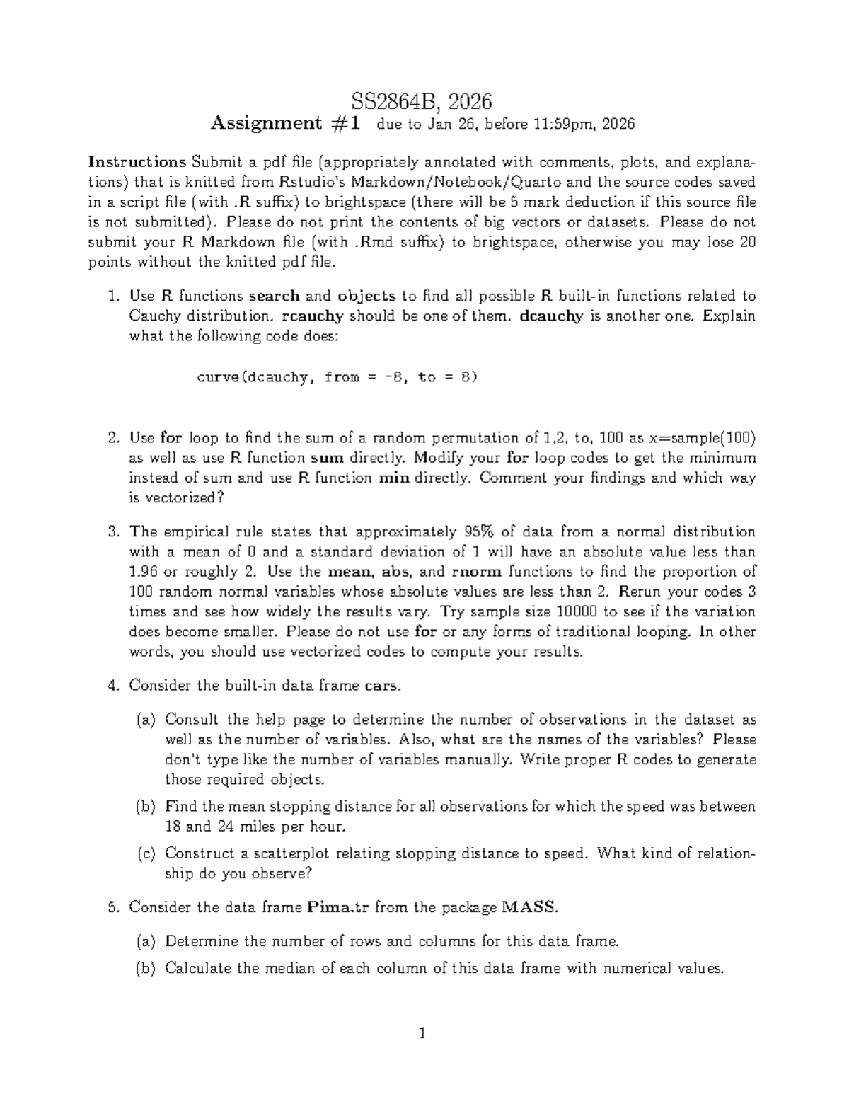 SS2864B: 2026 Assignment 1 Instructions and R Coding Tasks - Studocu