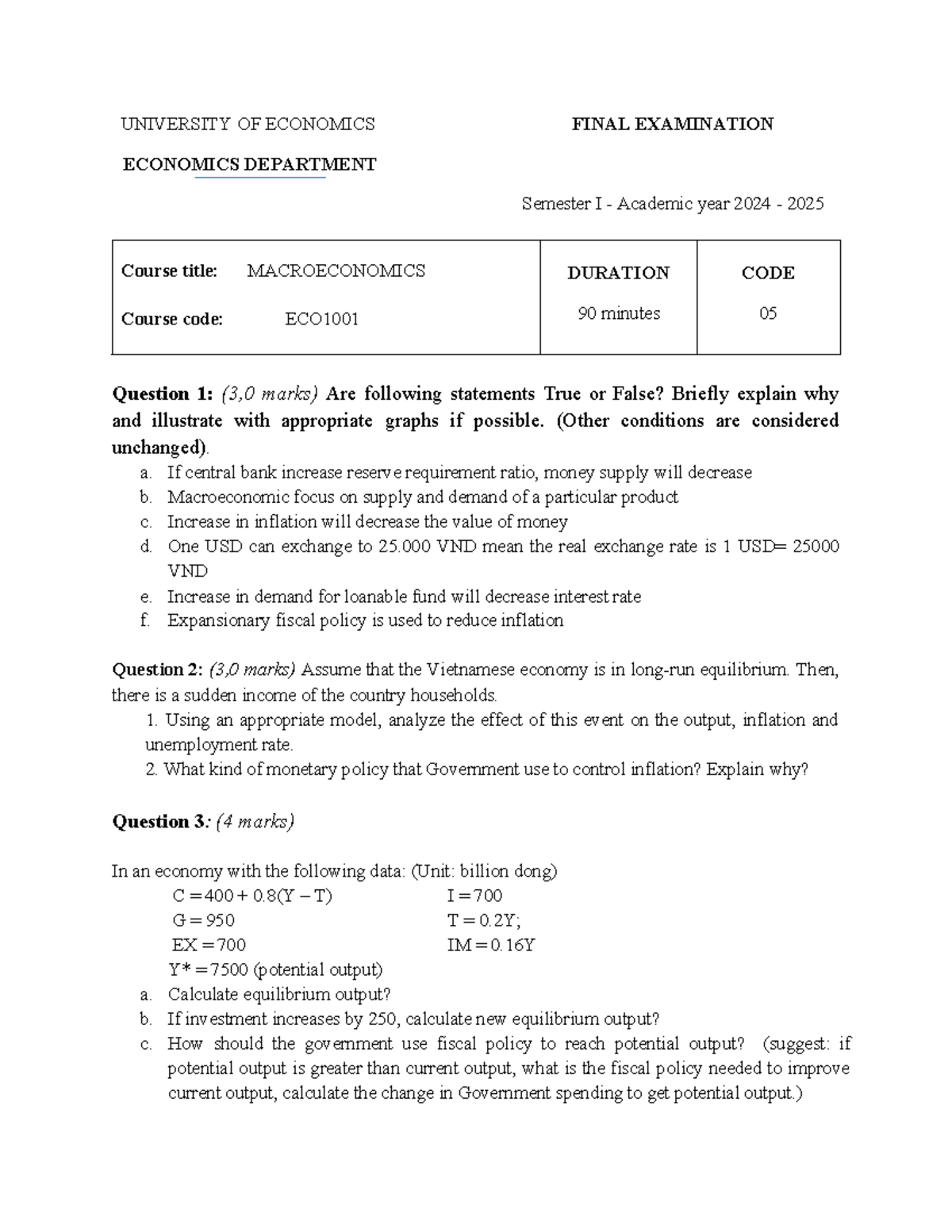 Final Exam - Macroeconomics (ECO) Review 3 - 90 Min - Studocu