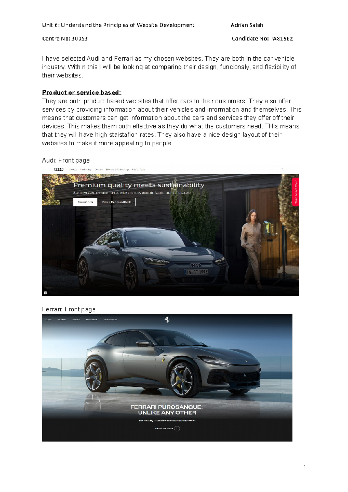 Comparative Analysis of Audi & Ferrari Websites - A1 IT - Studocu