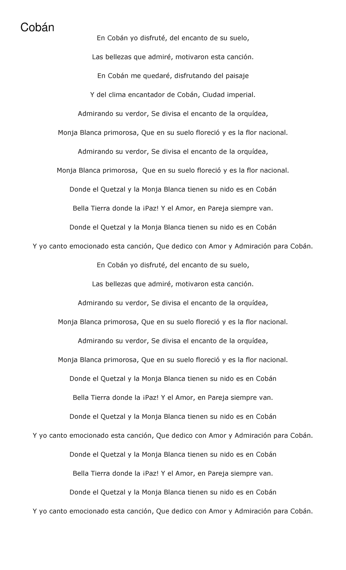 Canción de Cobán: Celebrando su Belleza y Cultura - Studocu