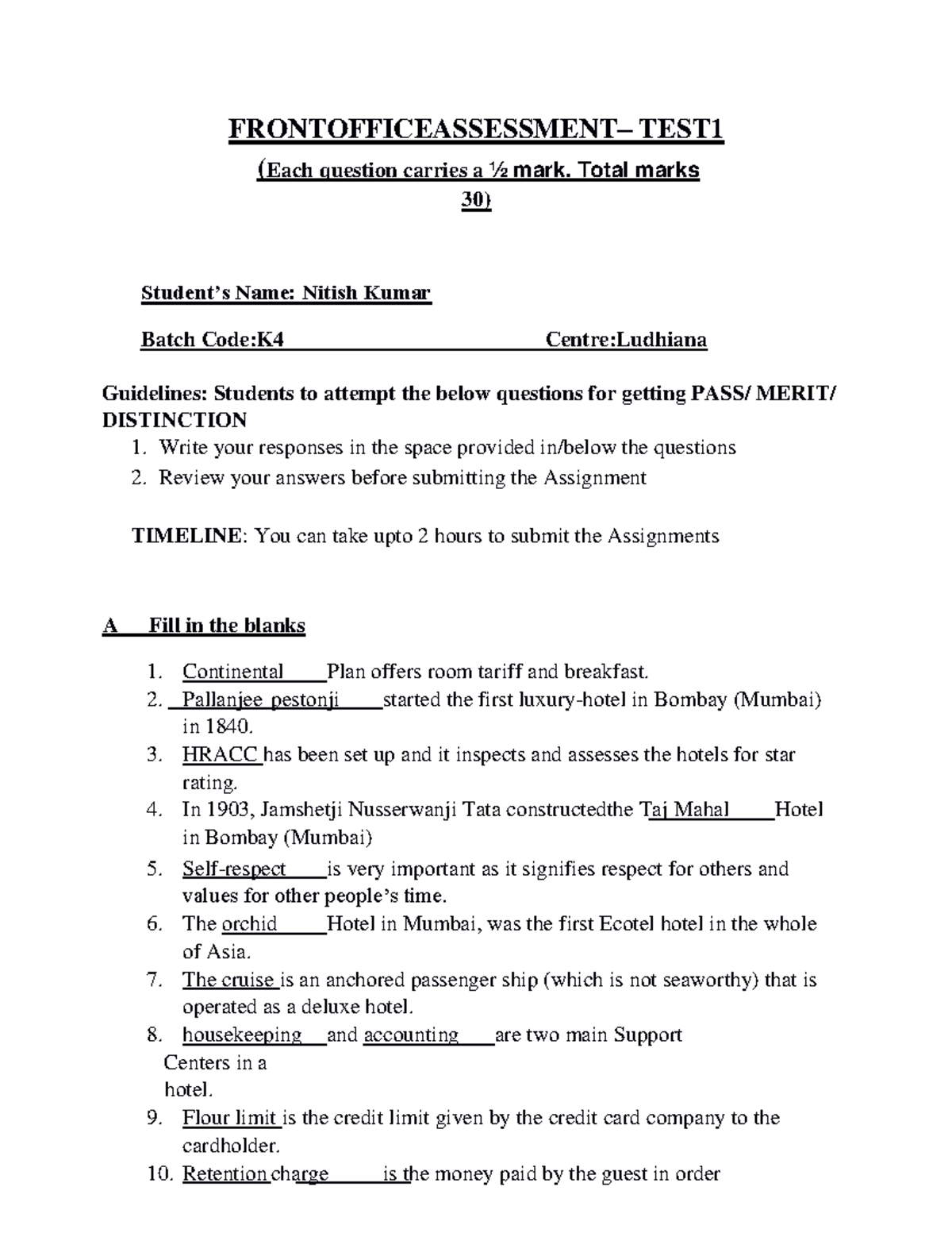 FRONTOFFICEASSESMENT: Comprehensive Test Notes by Nitish (K4) - Studocu