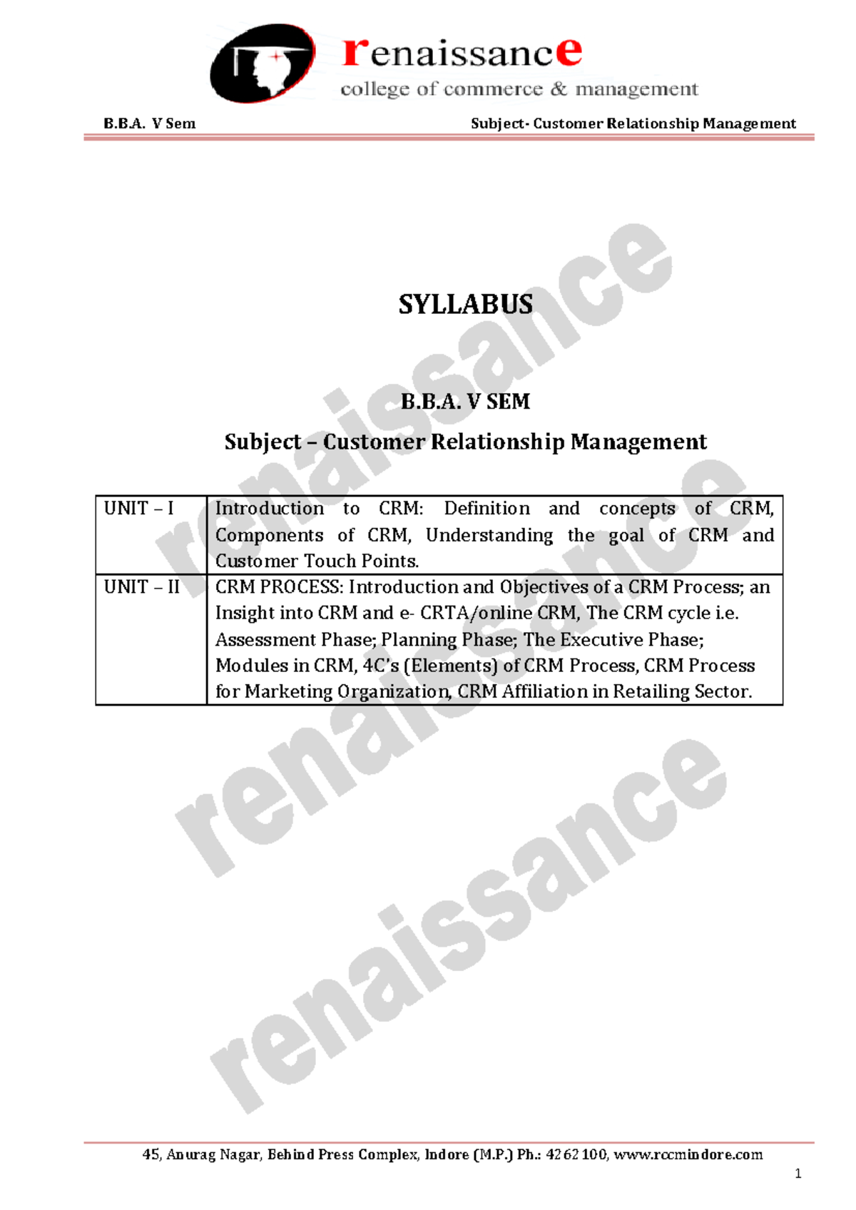 Subject Notes CRM - Comprehensive Study Notes for B.B.A. V Sem - Studocu