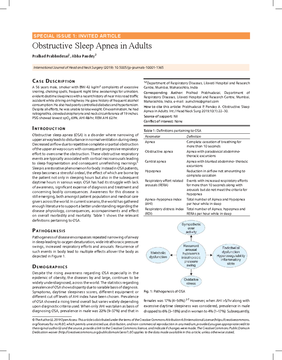 Obstructive Sleep Apnea in Adults: Insights and Management (IJHNS-10 ...