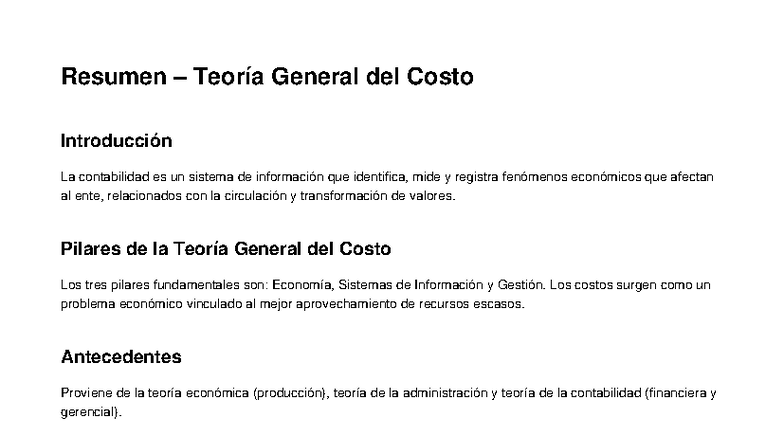 Resumen de la Teoría General del Costo (TGC) - Studocu