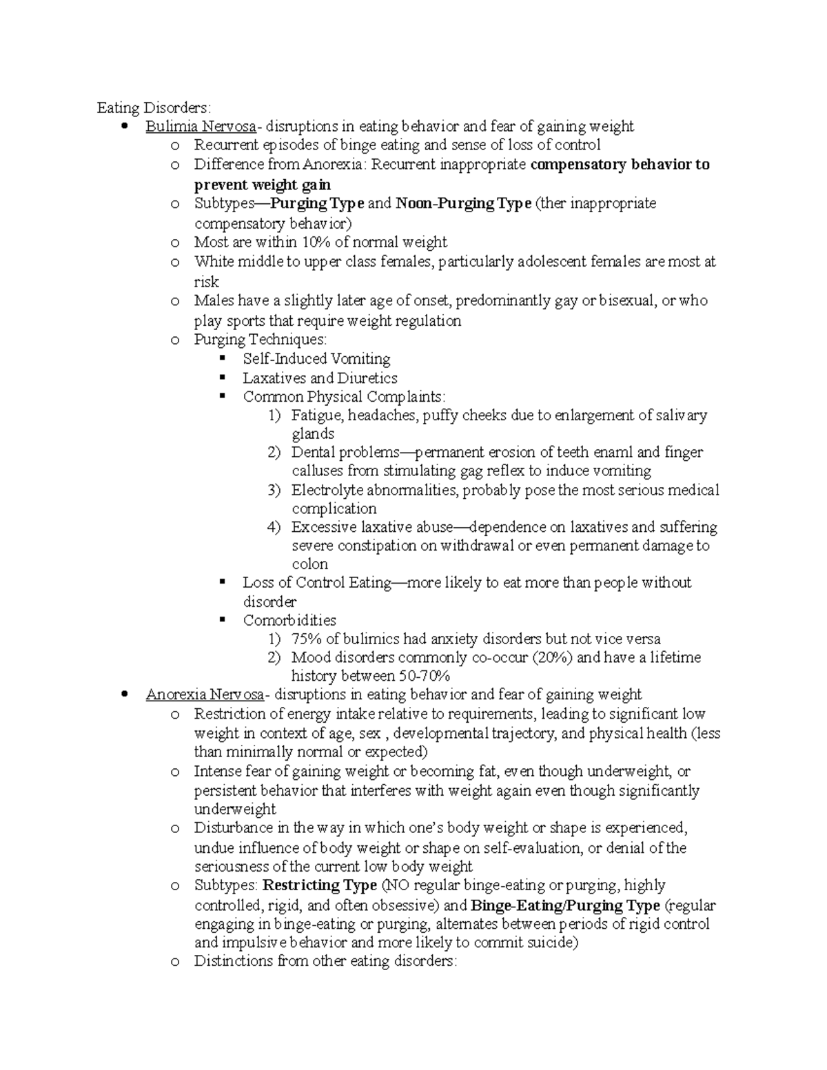 Eating Disorders: Key Concepts and Insights - Lecture Notes 22 - Studocu
