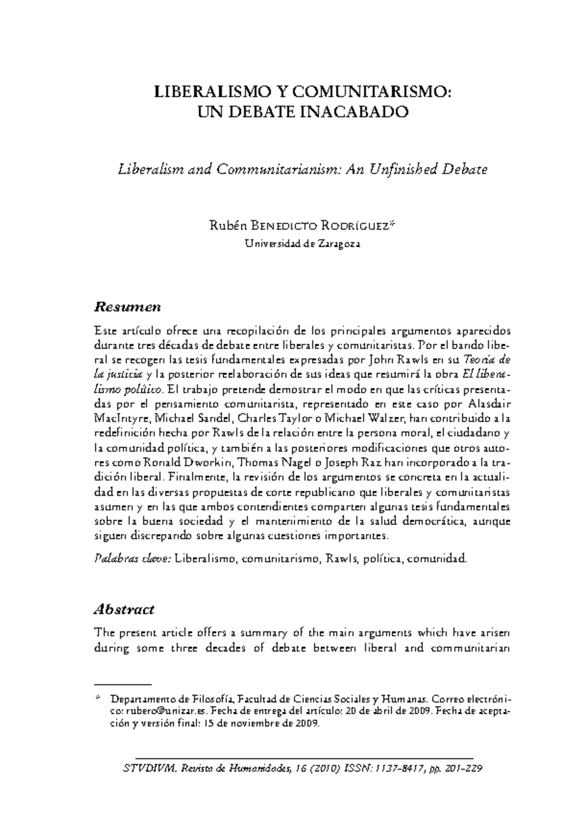 Título: Liberalismo y Comunitarismo: Un Debate Inacabado (LFP-3616516 ...