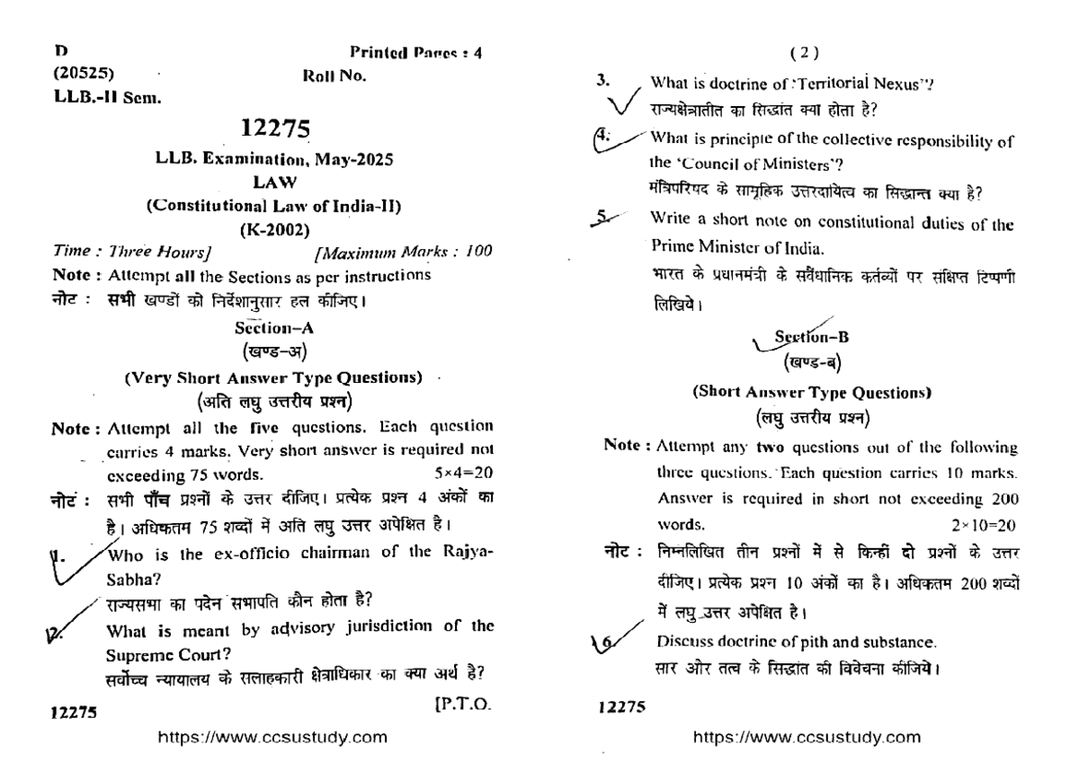 LLB 2 Sem Constitutional Law of India 2 Exam Notes (12275) - Studocu