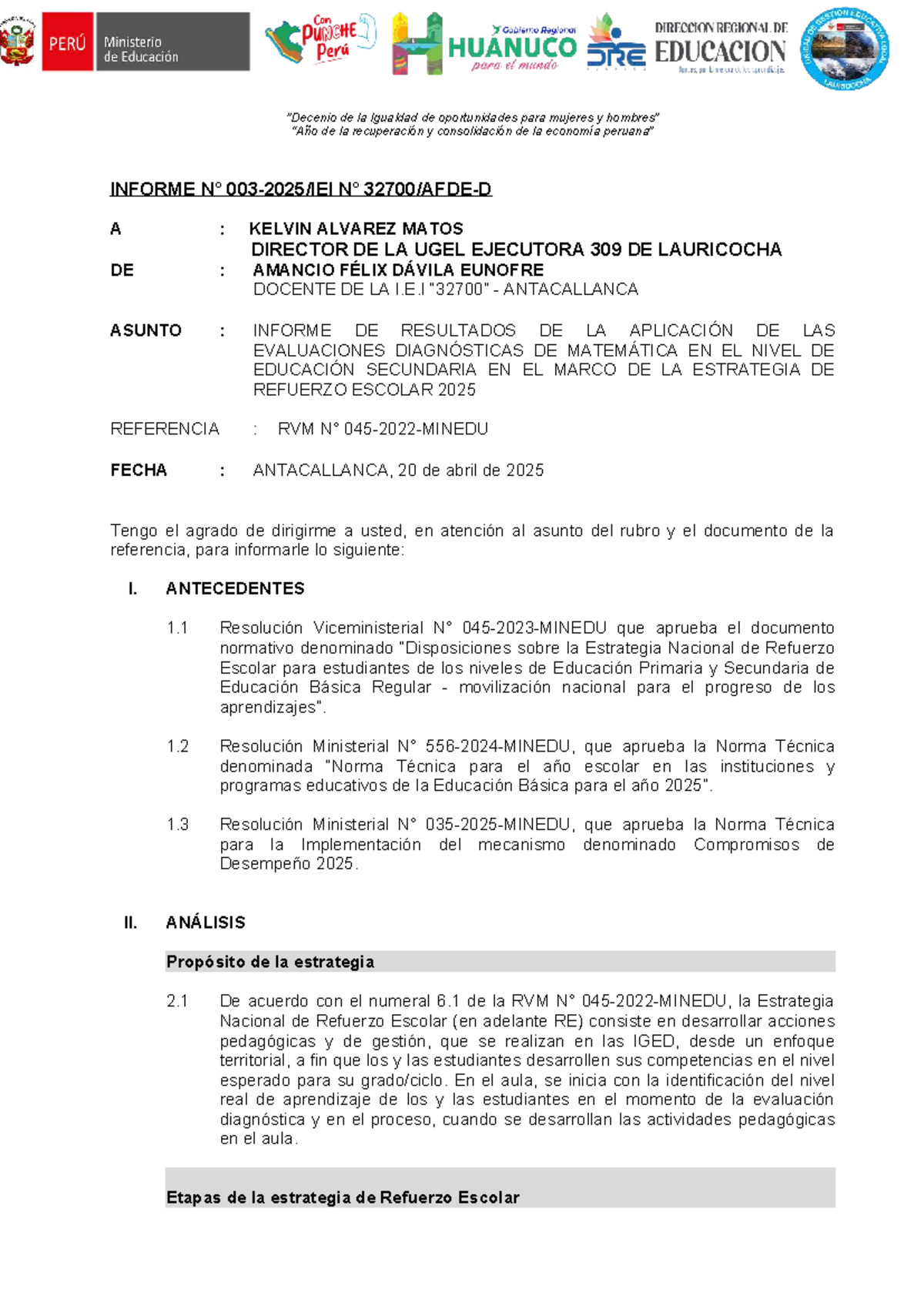 Informe de Resultados de Evaluación Diagnóstica de Matemática Secundaria 2025 - Document Preview