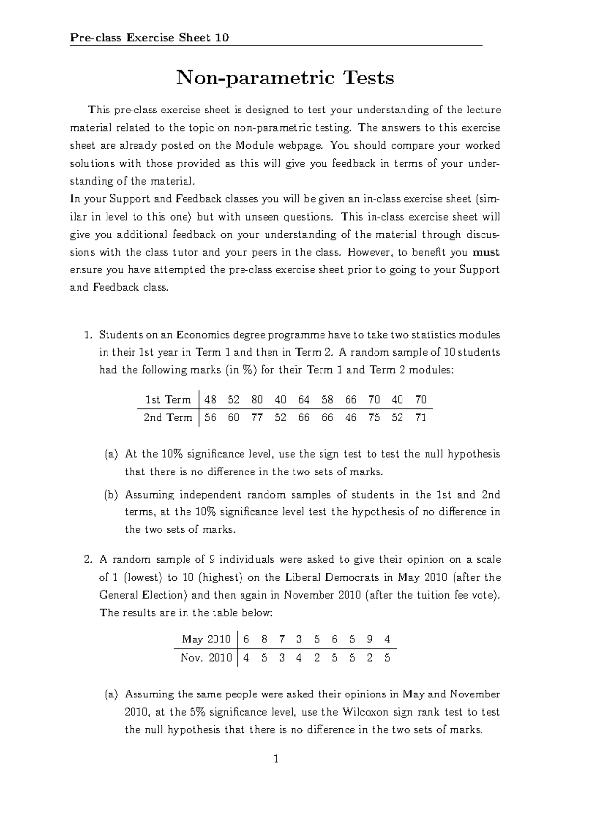 EC124 Pre-Class Exercise Sheet 10: Testing Understanding of Statistics ...