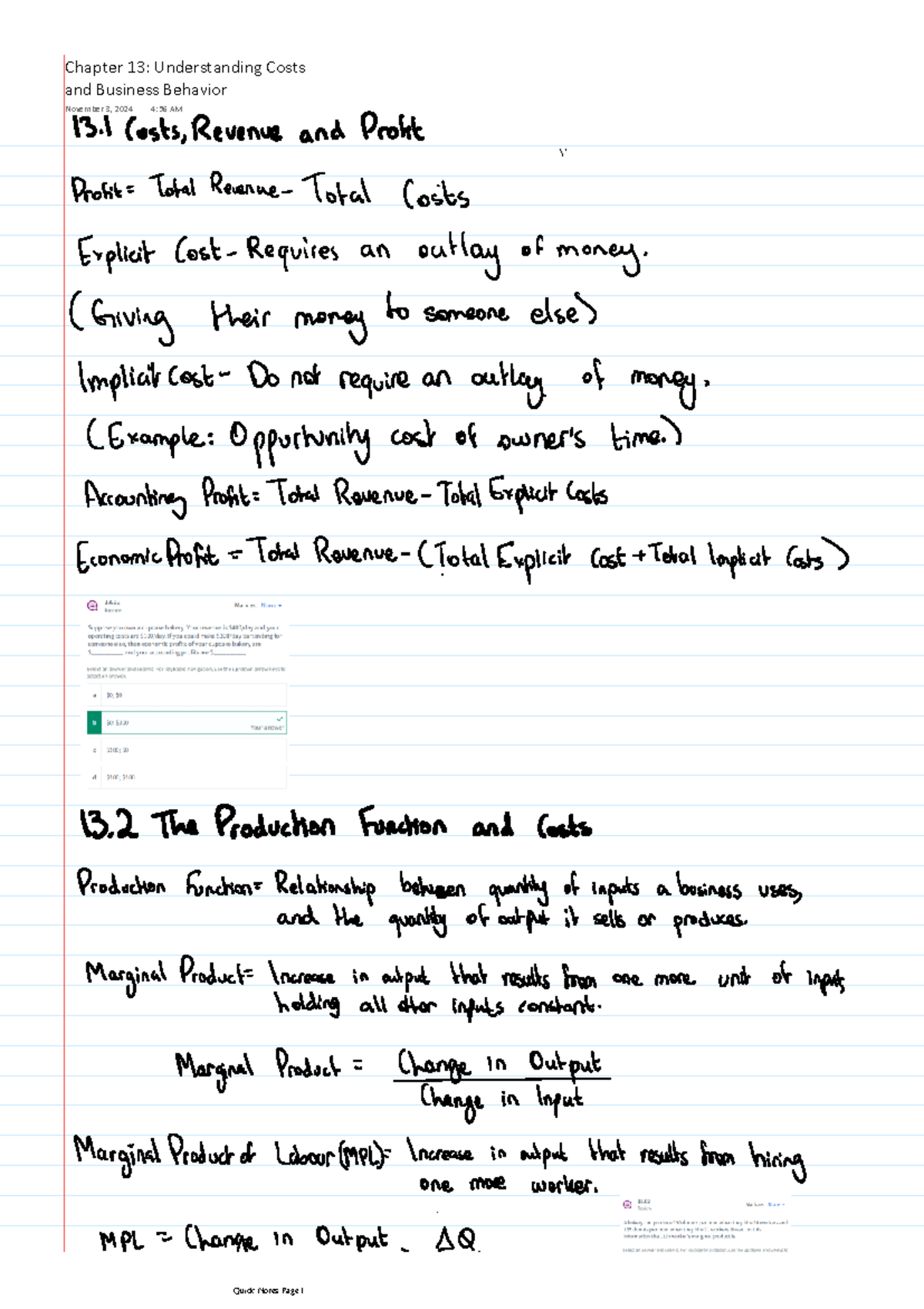 Chapter 13 Understanding Costs and Business Behavior - ECON 101 ...