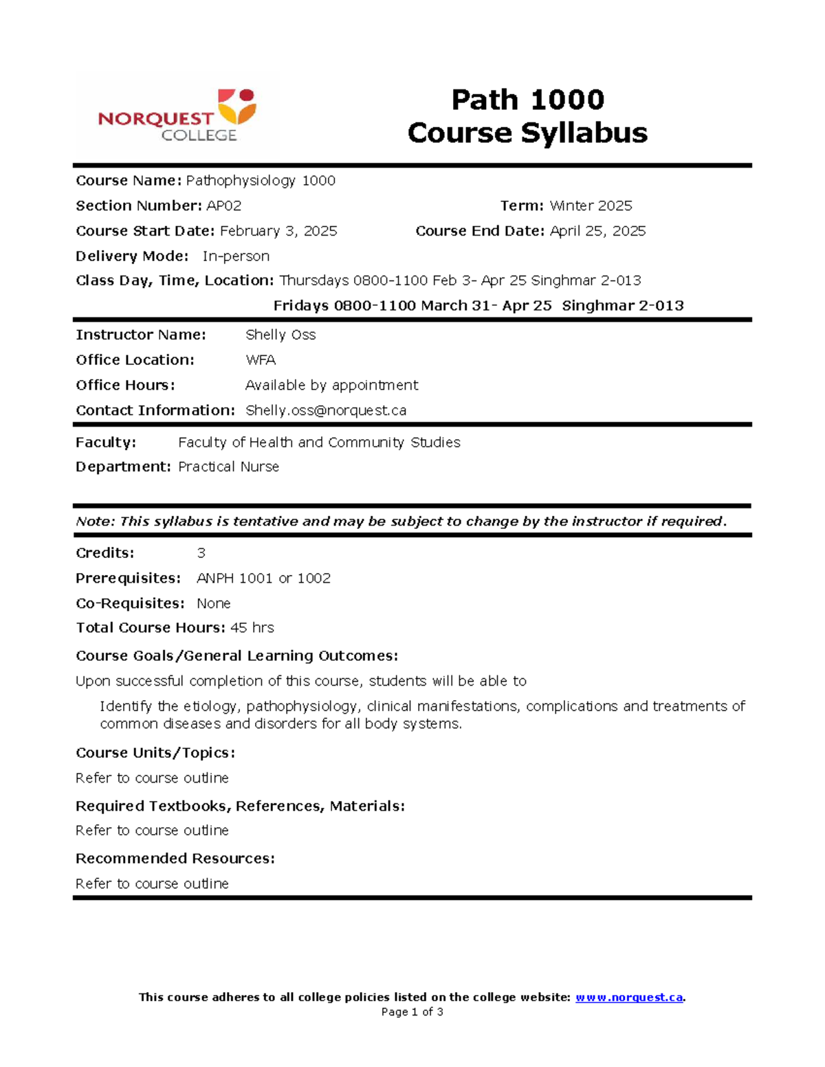 Syllabus path AP02 winter 2025 - Path 1000 Course Syllabus Course Name ...