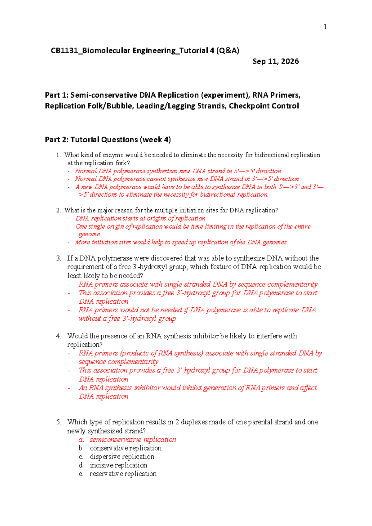 CB1131_Biomolecular Engineering_Tutorial 4 Questions & Answers - Studocu
