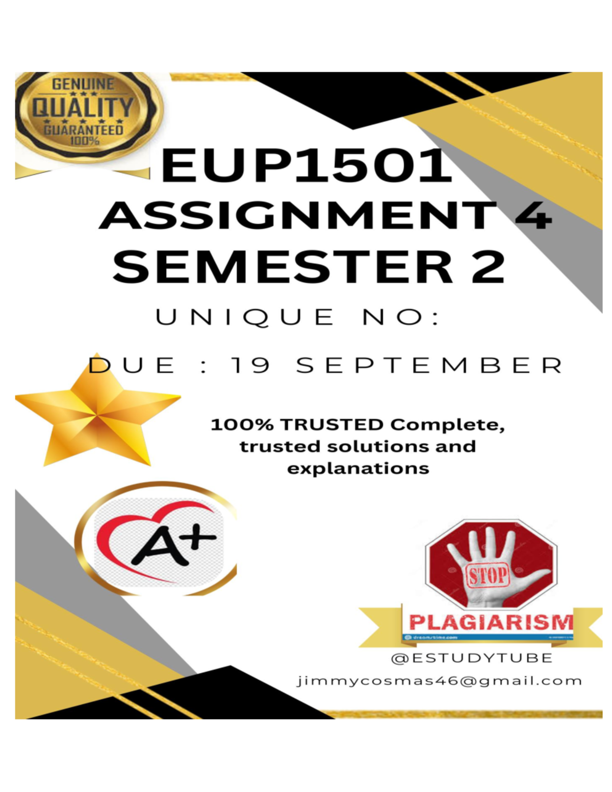 EUP1501 Assignment 4: Complete Excel Solutions & Guide for Semester 2 ...