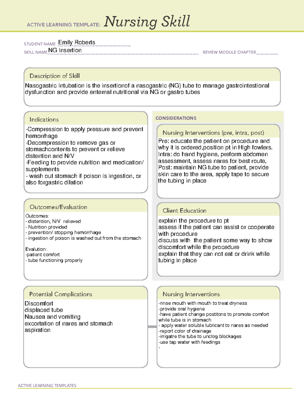 ALT NG Insertion Skills Template for Nursing Study Guide - Studocu