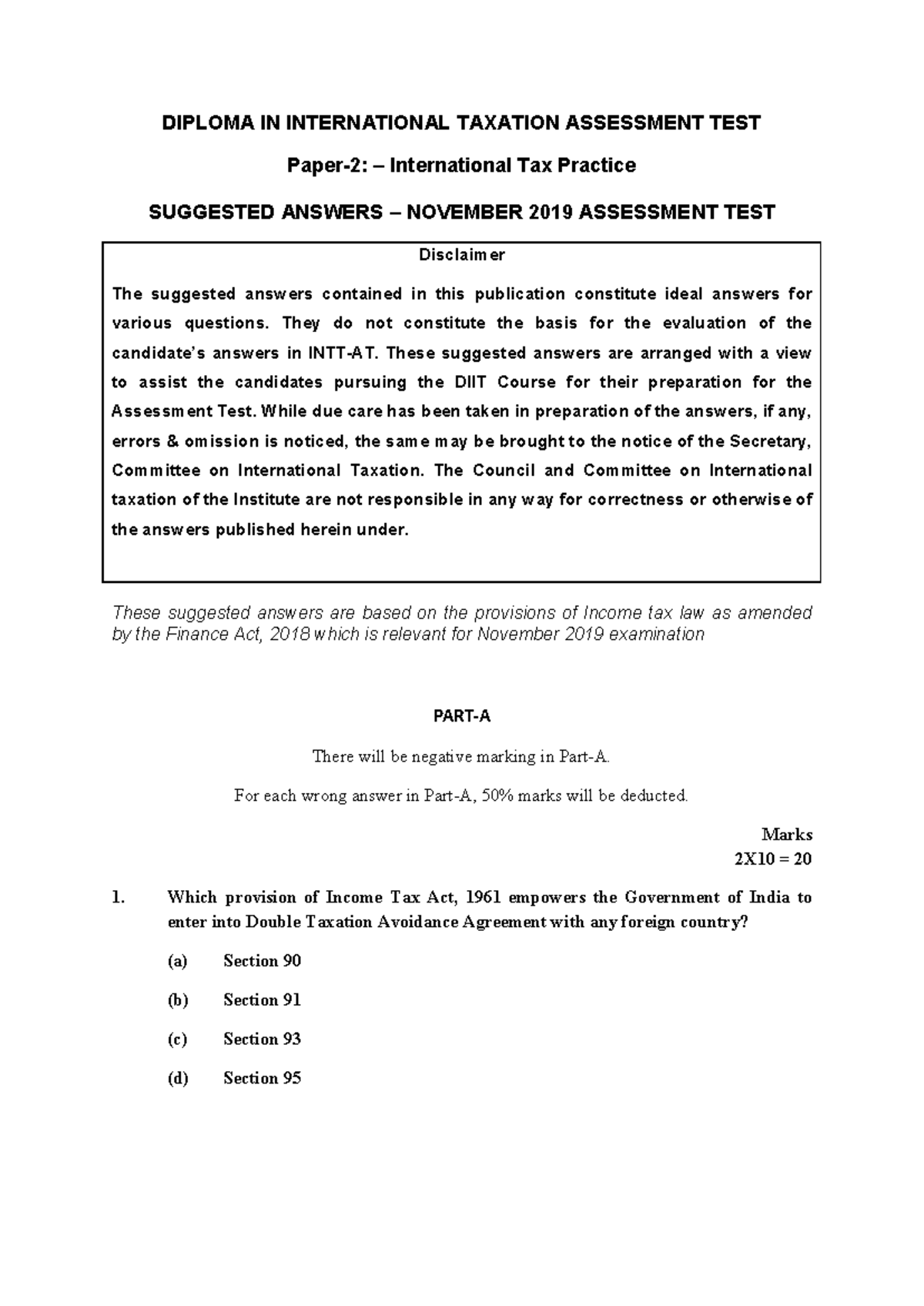 Paper-2 International Tax -Practice Nov 19 - DIPLOMA IN INTERNATIONAL TAXATION ASSESSMENT TEST ...