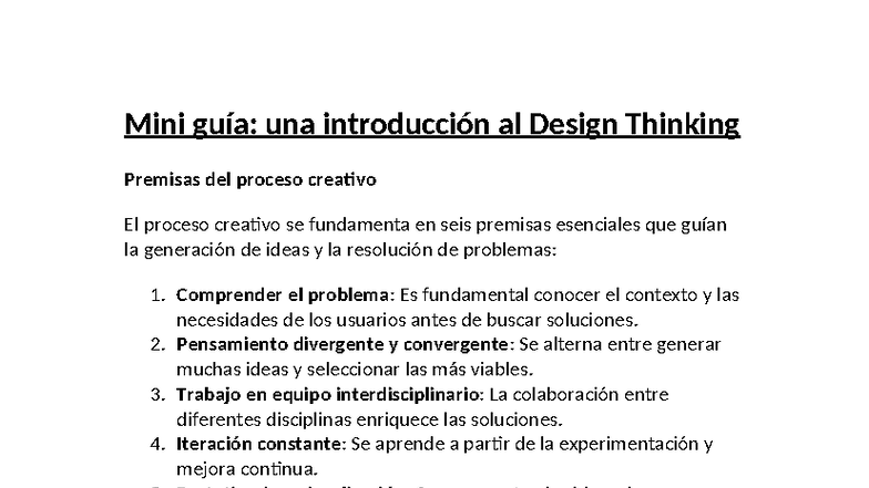 Guía Rápida: Introducción al Design Thinking y sus Etapas - Studocu