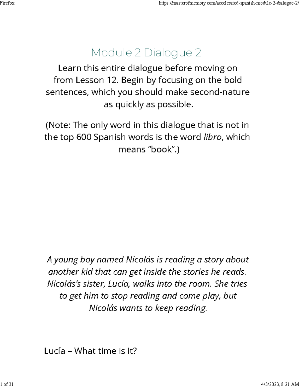 Acclerclated Spanish Module 2: Lesson 12 Dialogue Study Guide - Studocu