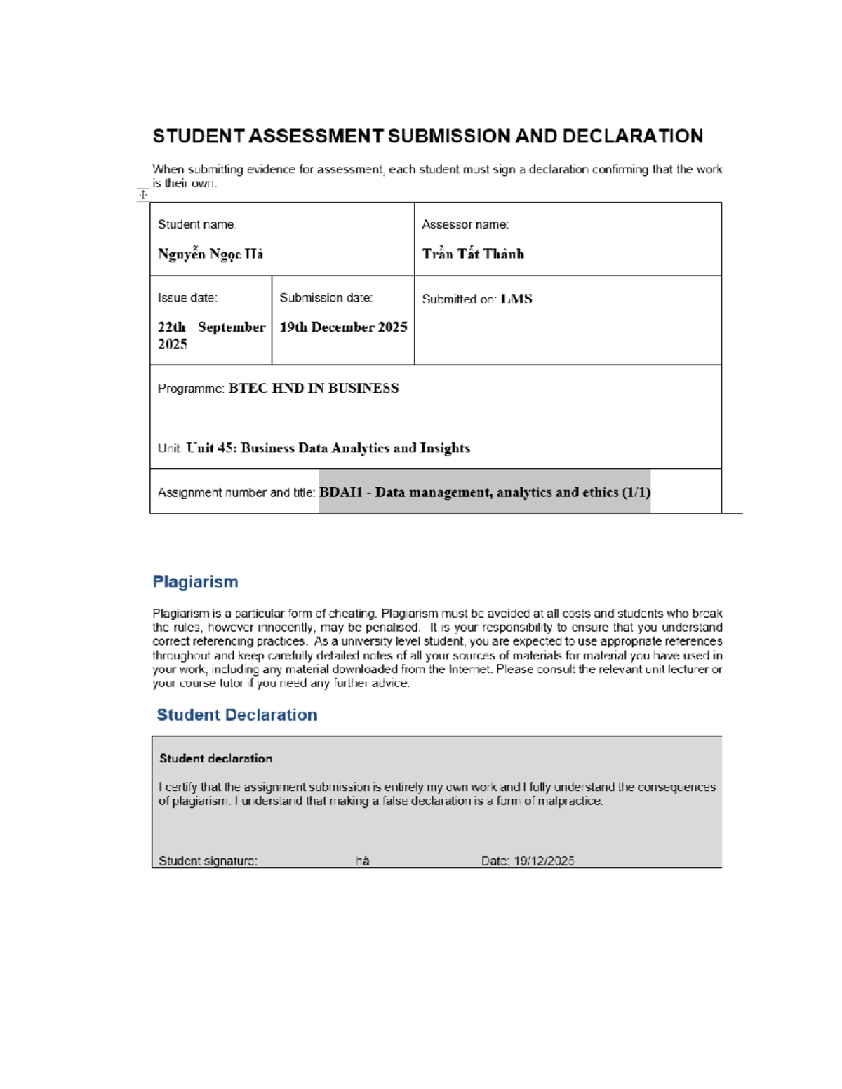 BDAI Assignment: Data Management & Analytics in Vietcombank - Studocu
