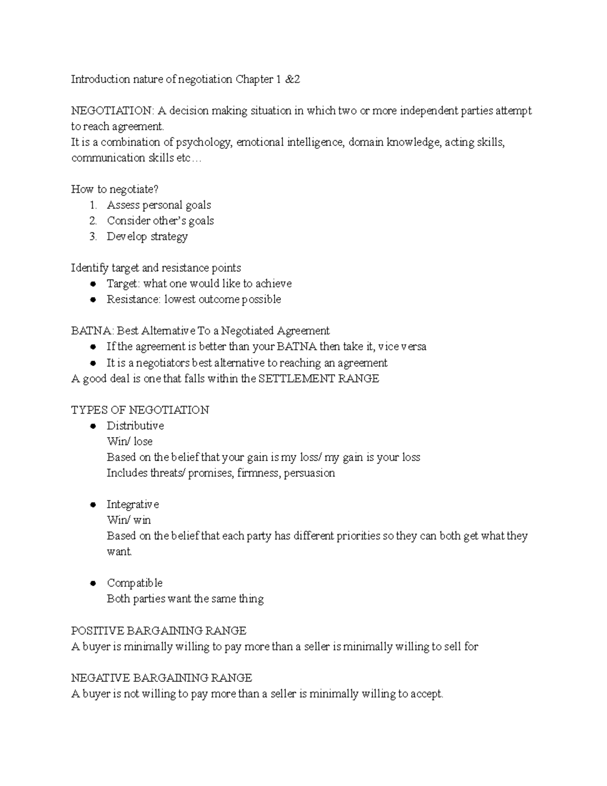 Negotiation Fundamentals: Week 2 Lecture Notes (NEGOT 101) - Studocu