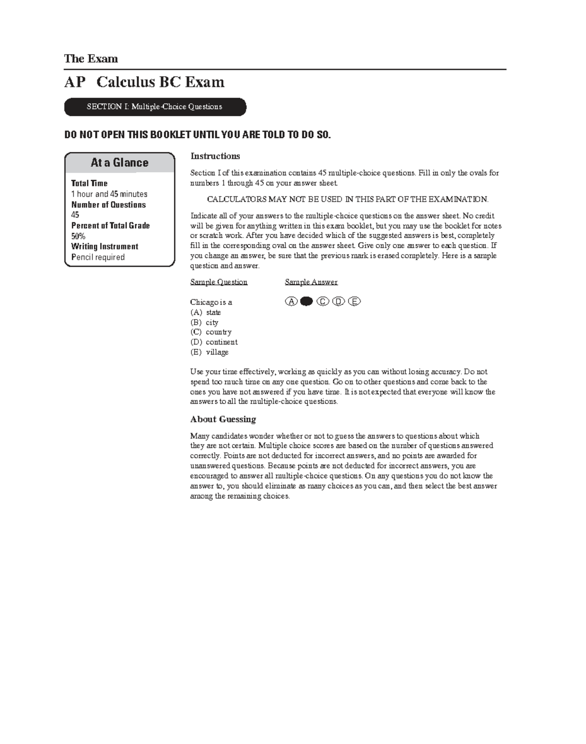 AP Calculus BC Exam - Section I: Multiple Choice Questions Guide - Studocu