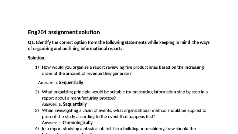 Eng201 Assignment Solutions: Organizing Reports & Business Proposal ...