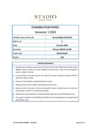ACC152 - Accounting 1 - Studocu