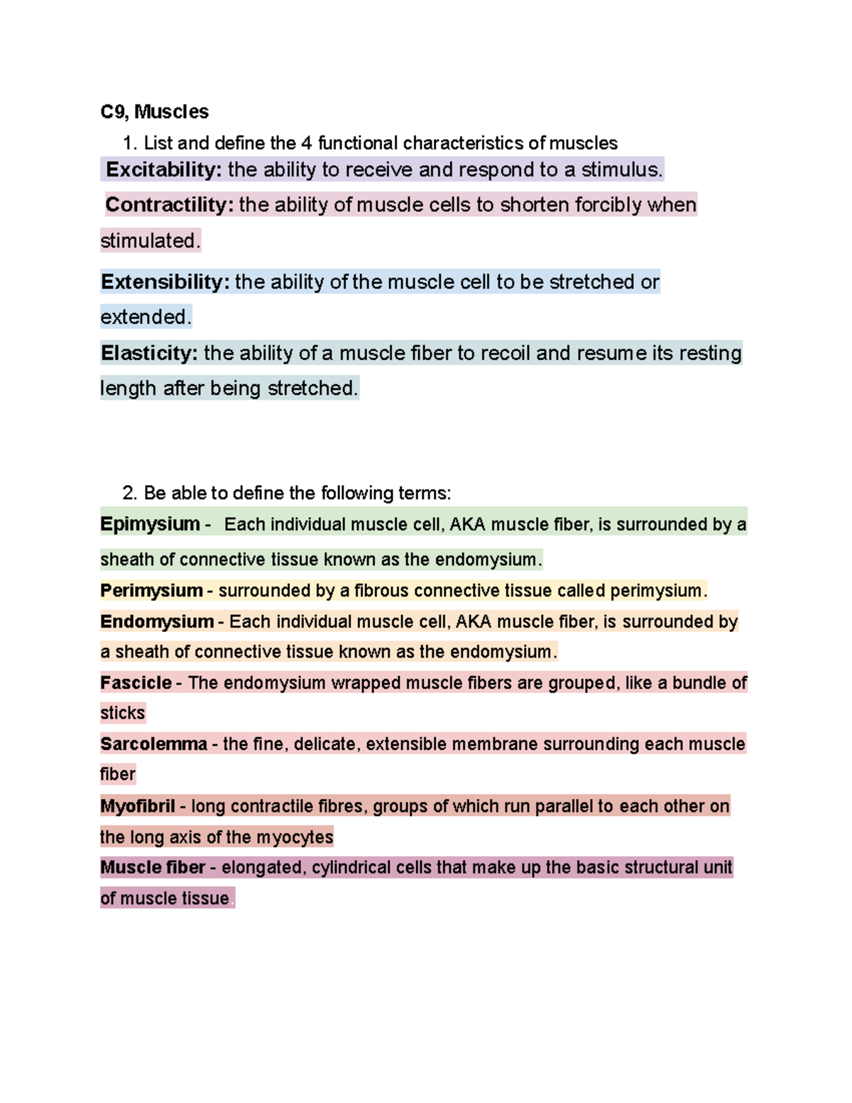 Final Exam Study Guide for C10: Molecular Biology of Muscle Contraction ...