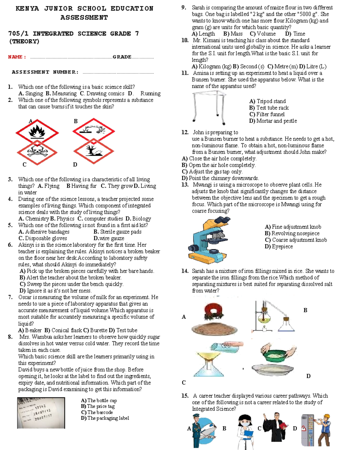 G7 T2 SCI - Integrated Science Assessment Questions and Answers - Studocu