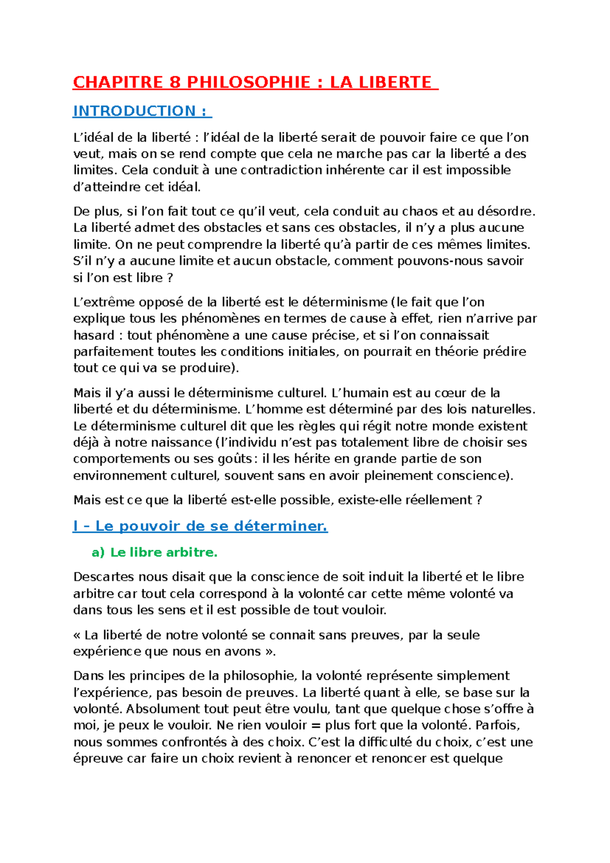 Chapitre 8 Philosophie : La Liberté et ses Limites dans le Déterminisme ...