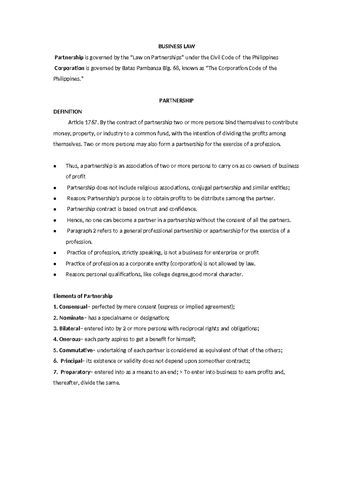 BUSINESS LAW: Partnership Overview and Legal Framework (BL-101) - Studocu