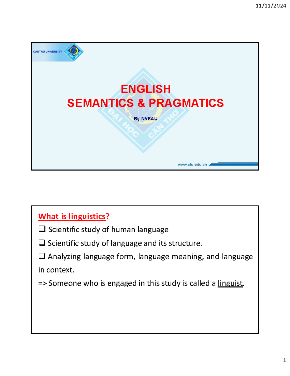 ENGLISH SEMANTICS & PRAGMATICS NVSAU Lecture Notes - Studocu