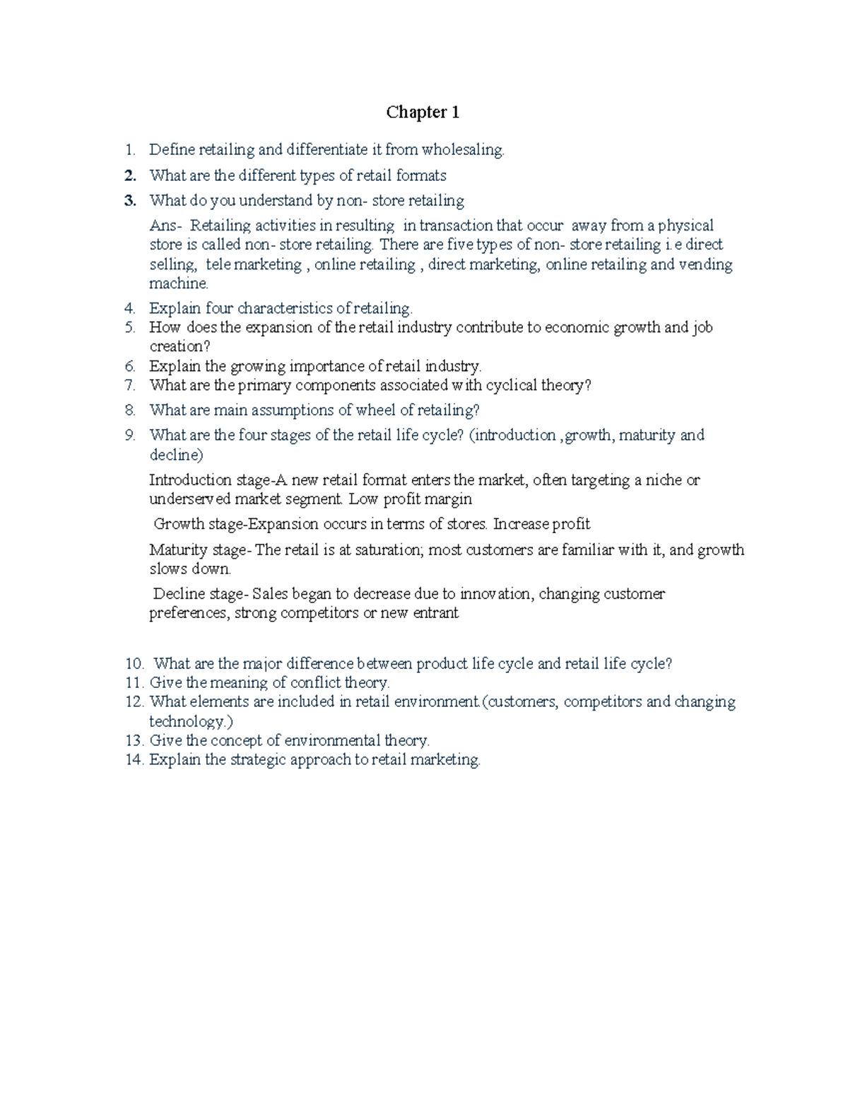 Retail Management Questions - Key Concepts and Definitions - Studocu