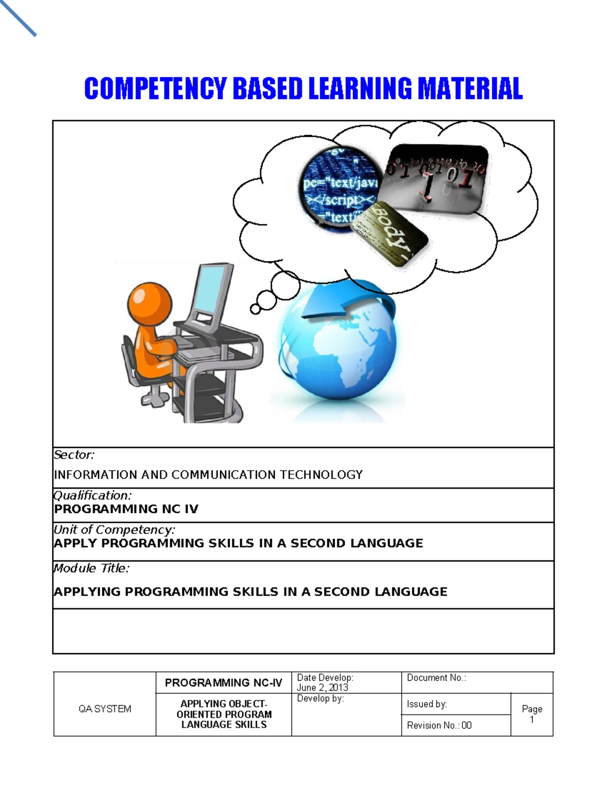 COMPETENCY BASED LEARNING MATERIAL: PROGRAMMING NC IV Module on Object ...