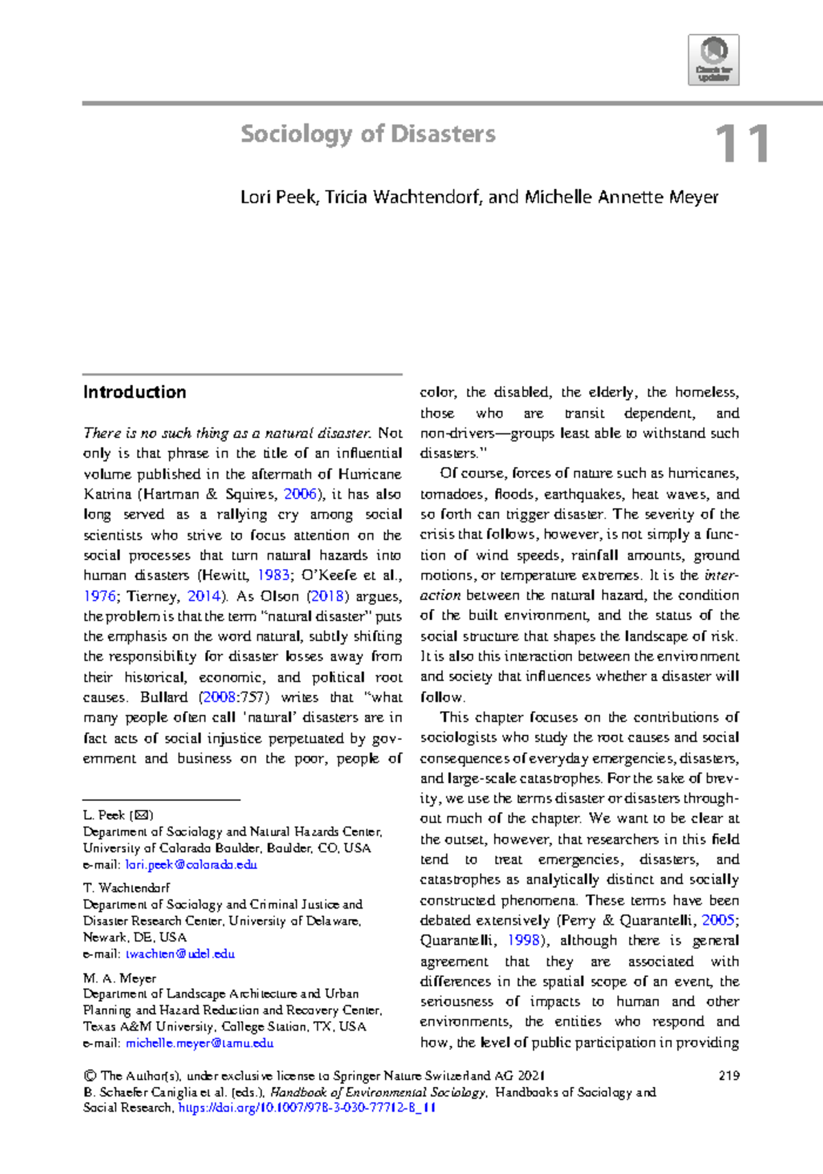 Sociology of Disasters: Insights from Natural Hazards Research - Studocu