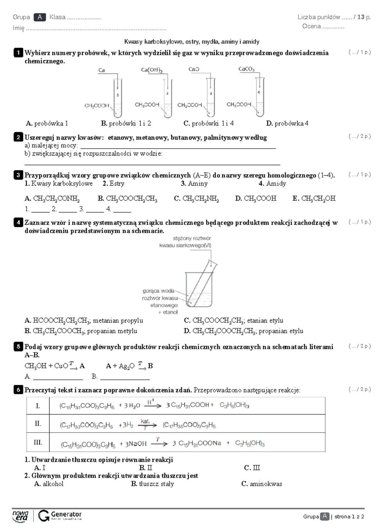 1 Liceum Chemia Sprawdzian Zrodla Energi www.studocu.com